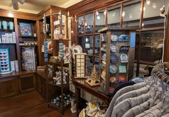Elk Trader Gift Shop Interior of The Elk Trader gift shop at The Osthoff Resort featuring apparel, souvenirs, and local goods.