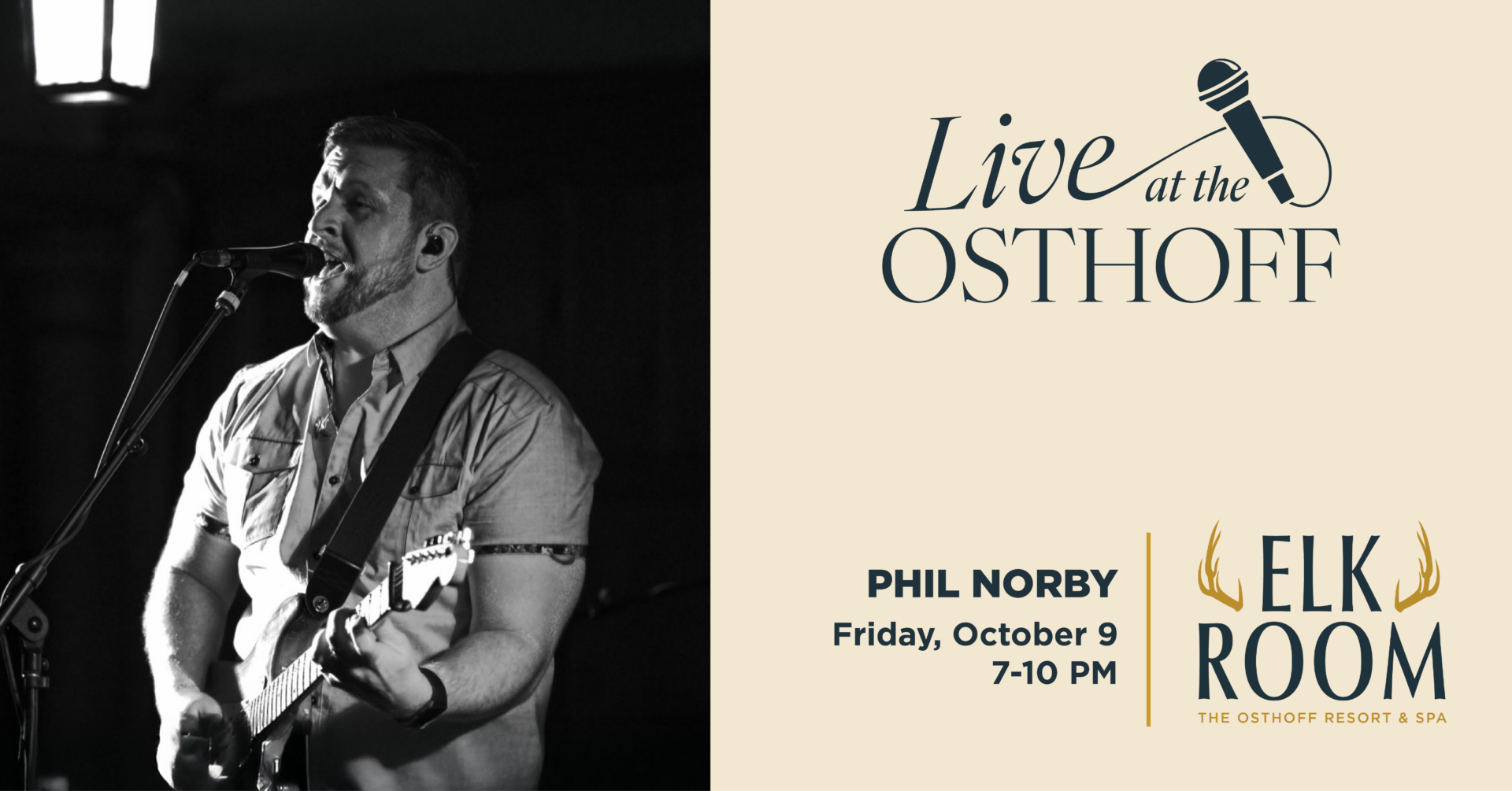 Live music by Phil Norby in The Elk Room at The Osthoff Resort.