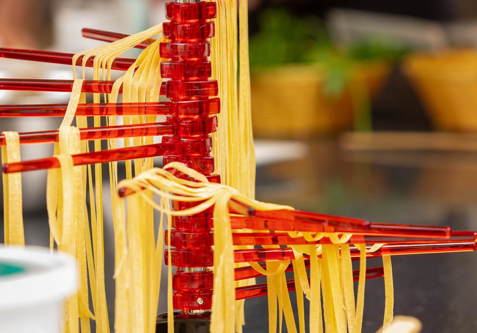 Handmade pasta cooking class at The Osthoff Resort featuring fresh fettuccine, farfalle, agnolotti, and classic Italian sauces.