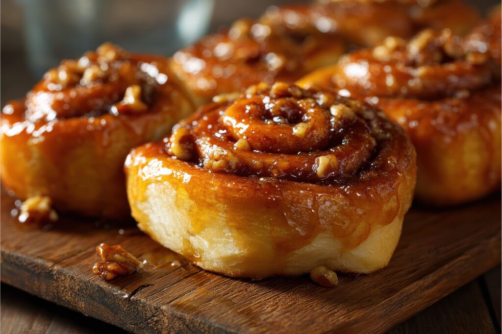 Holiday baking class at The Osthoff Resort featuring sticky buns, cinnamon rolls, yule log, meringue mushrooms, and edible moss.