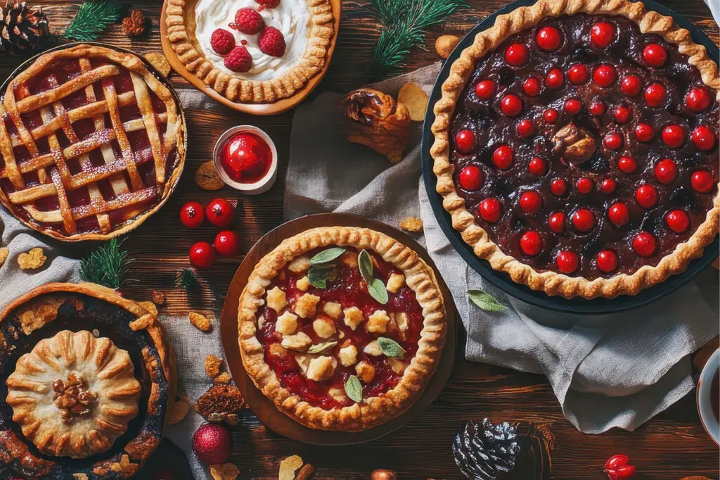 Holiday pies and tarts baking class at The Osthoff Resort featuring brown butter apple tart, pumpkin praline pie, cranberry pie, pecan pie, and classic pastry doughs.