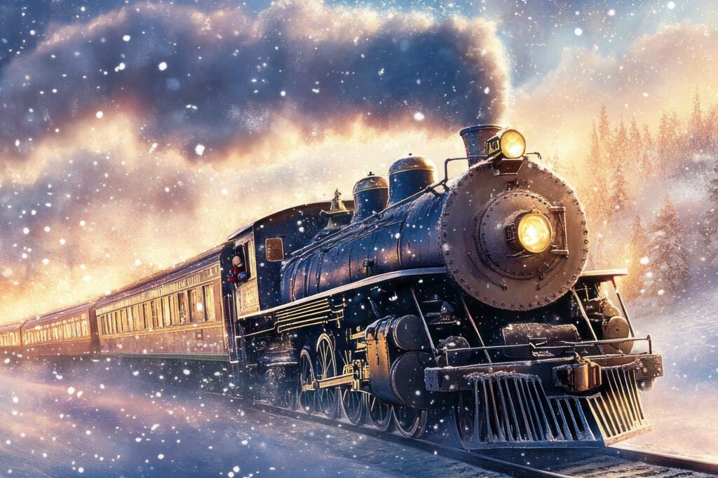 Kids enjoying a supervised Polar Express movie night at The Osthoff Resort & Spa with pizza, popcorn, and holiday fun